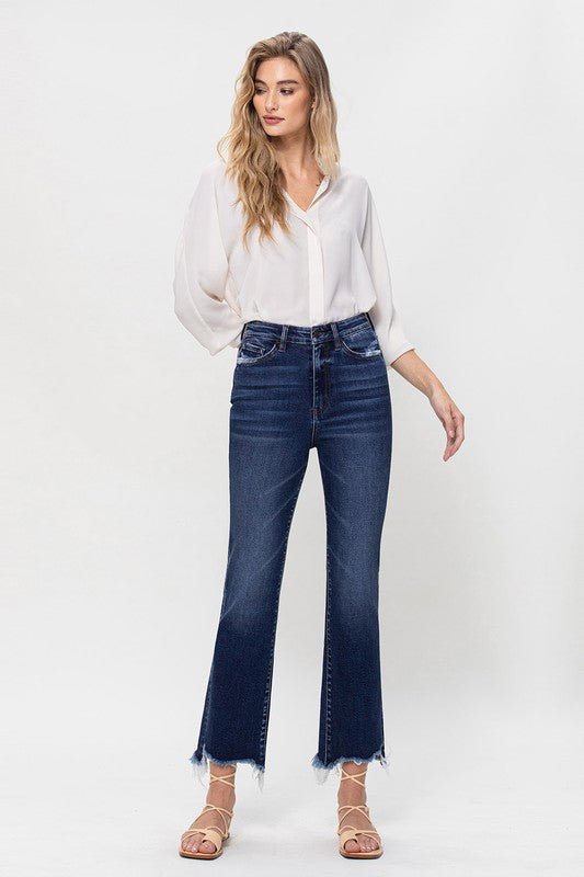 High Rise Distressed Hem Kick Flare Jeans - Bold Rose Boutique