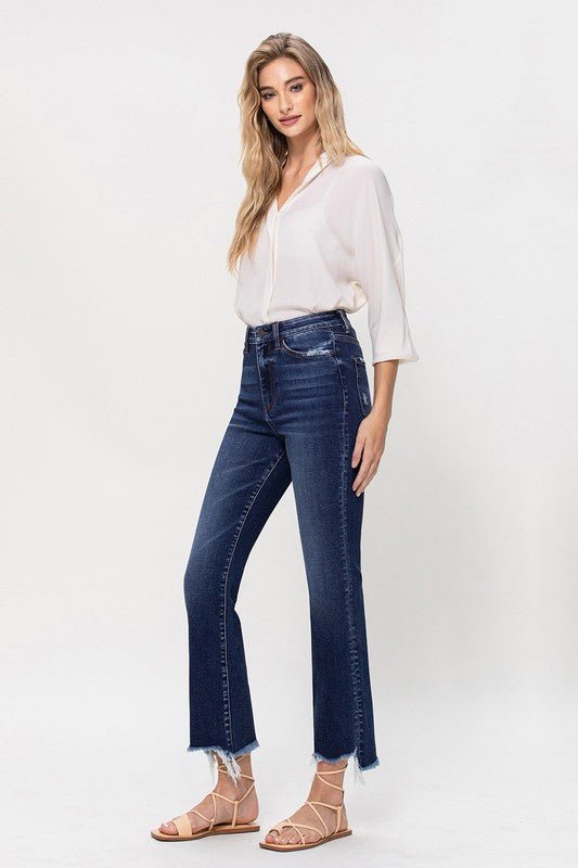 High Rise Distressed Hem Kick Flare Jeans - Bold Rose Boutique