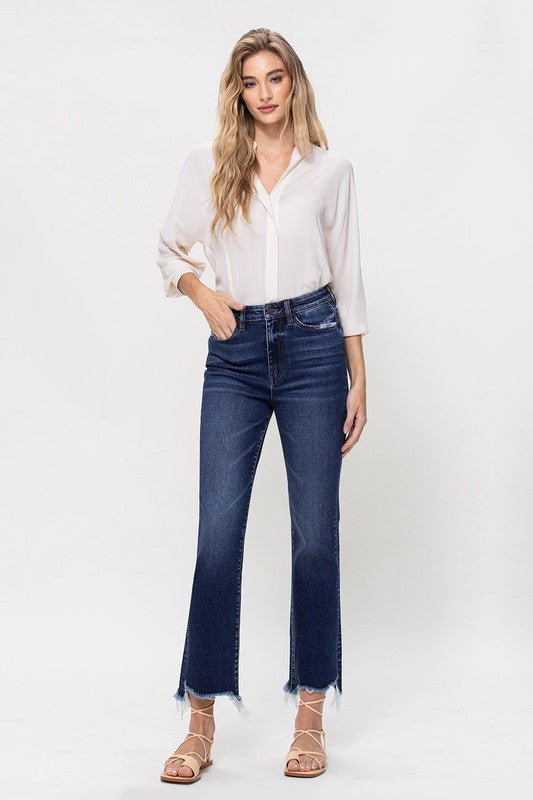 High Rise Distressed Hem Kick Flare Jeans - Bold Rose Boutique