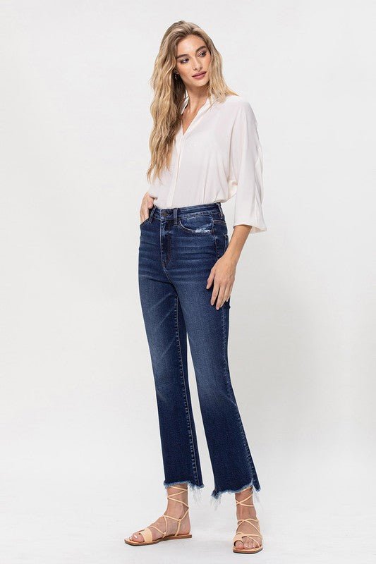 High Rise Distressed Hem Kick Flare Jeans - Bold Rose Boutique