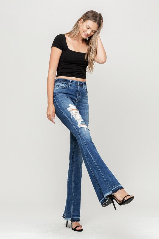 High Rise Distressed Released Hem Flare - Bold Rose Boutique