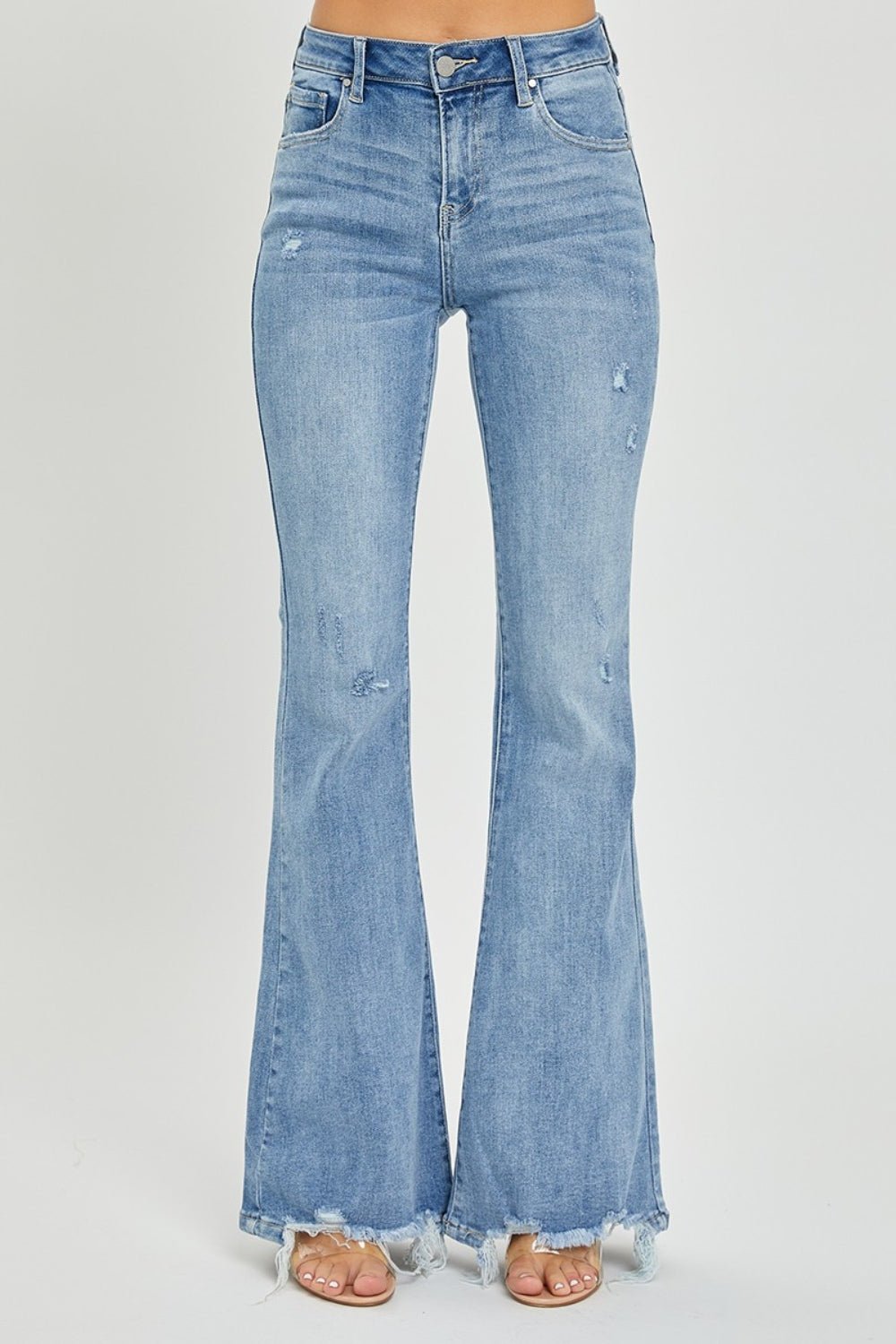 High Rise Frayed Hem Flare Jeans by Risen - Bold Rose Boutique