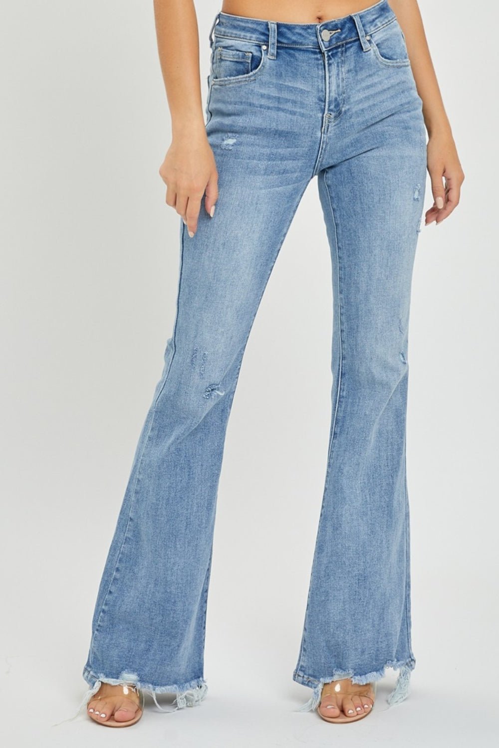 High Rise Frayed Hem Flare Jeans by Risen - Bold Rose Boutique