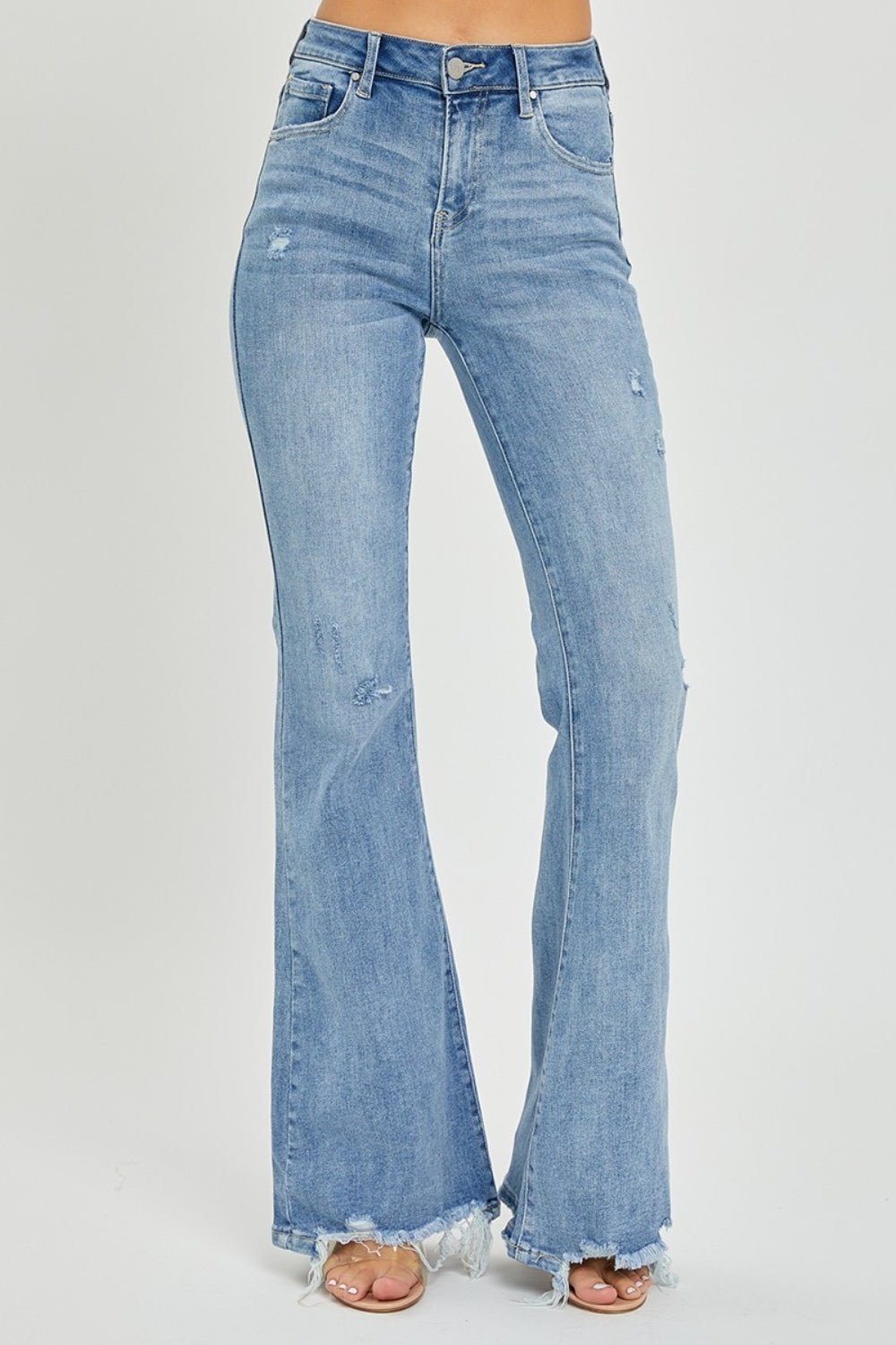 High Rise Frayed Hem Flare Jeans by Risen - Bold Rose Boutique