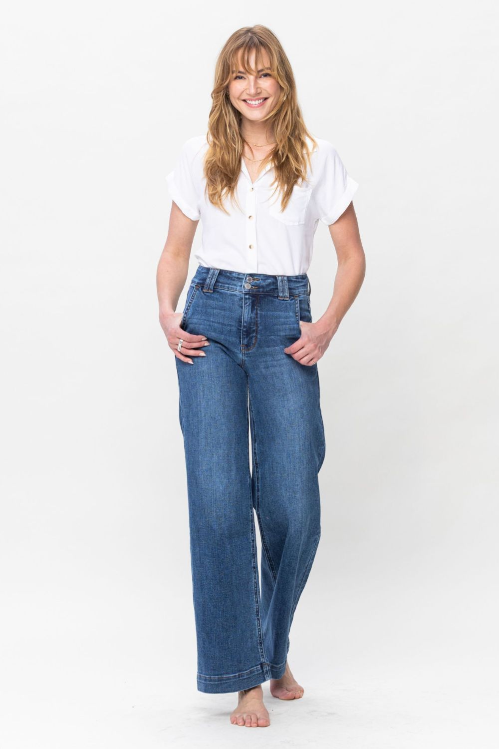 Judy Blue Full Size Double Button Wide Leg Jeans - Bold Rose Boutique