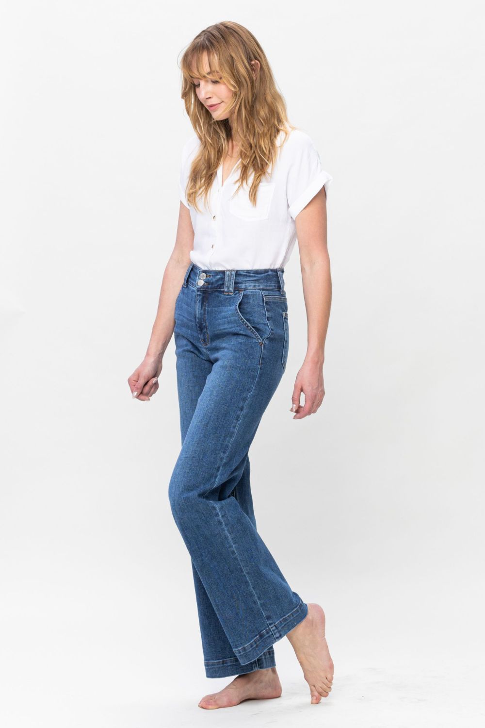 Judy Blue Full Size Double Button Wide Leg Jeans - Bold Rose Boutique