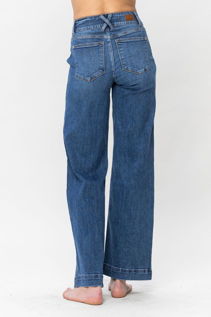 Judy Blue Full Size Double Button Wide Leg Jeans - Bold Rose Boutique