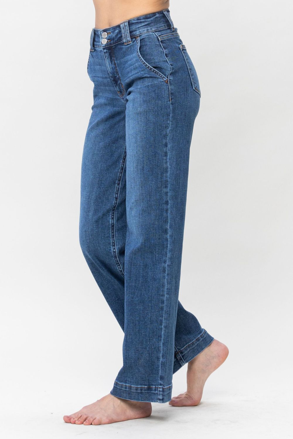 Judy Blue Full Size Double Button Wide Leg Jeans - Bold Rose Boutique