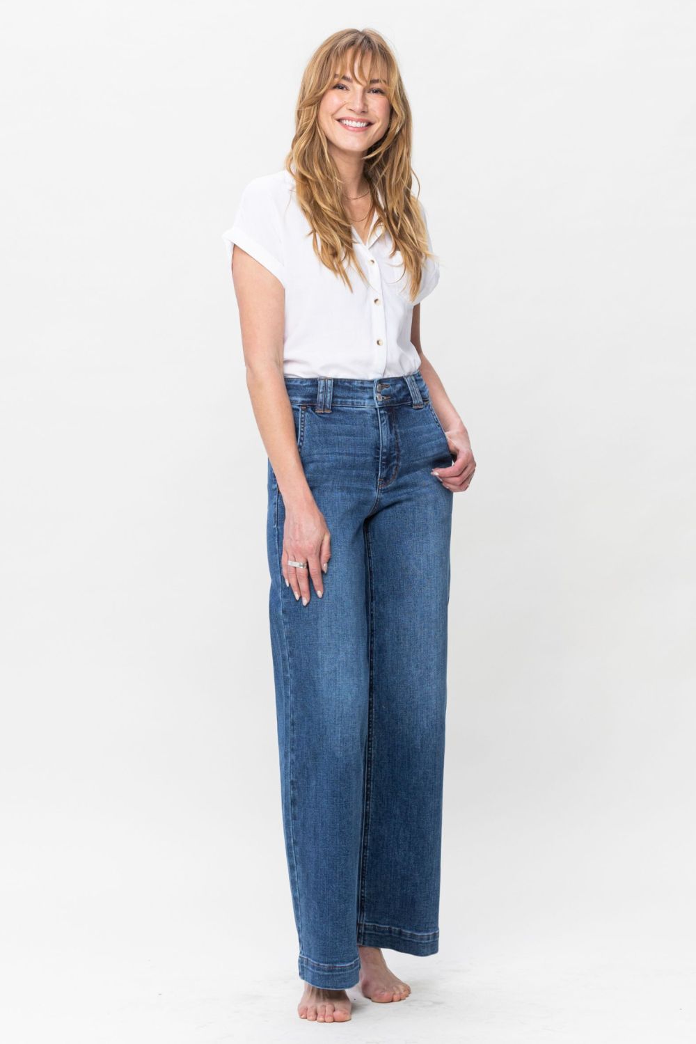 Judy Blue Full Size Double Button Wide Leg Jeans - Bold Rose Boutique