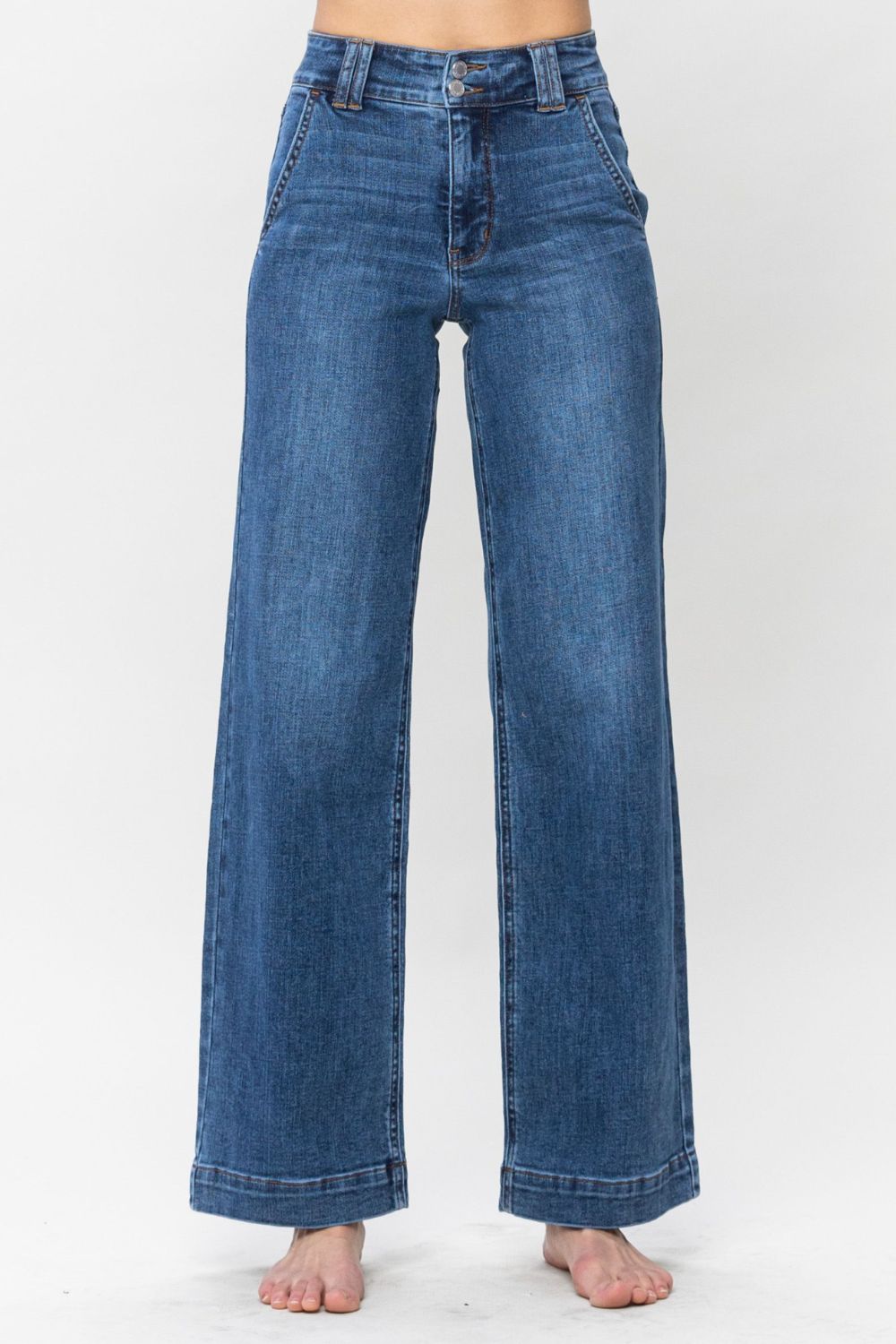 Judy Blue Full Size Double Button Wide Leg Jeans - Bold Rose Boutique