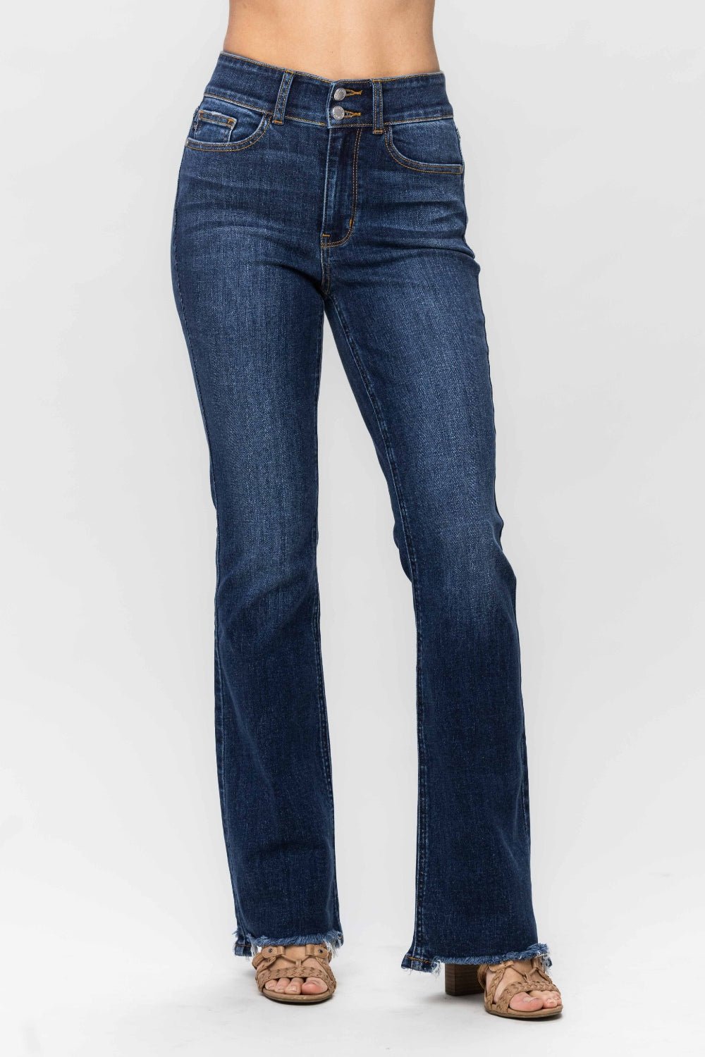 Judy Blue Full Size Frayed Hem Bootcut Jeans - Bold Rose Boutique