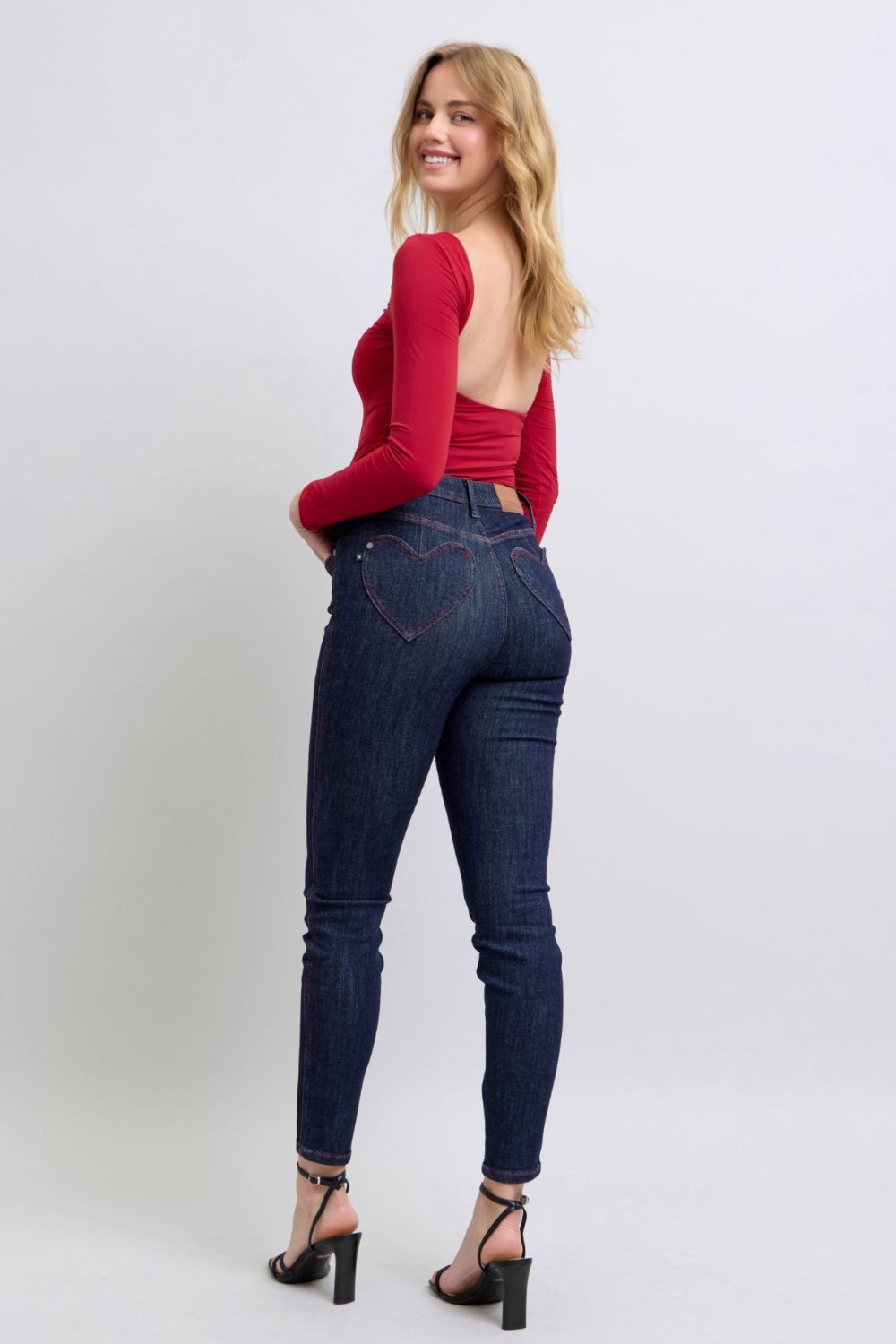 Judy Blue Full Size Heart Shaped Back Pockets Skinny Jeans - Bold Rose Boutique