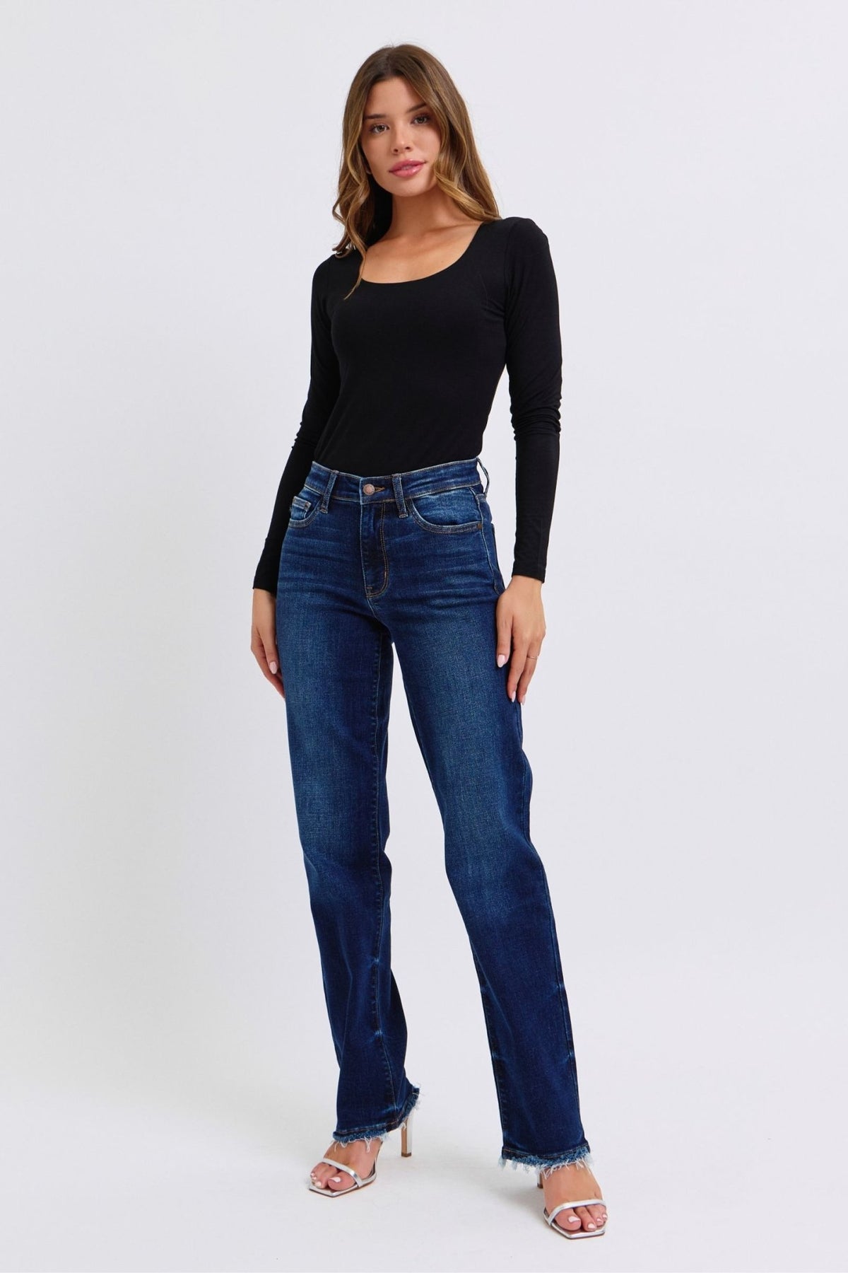 Judy Blue Full Size Raw Hem Straight Leg Jeans - Bold Rose Boutique