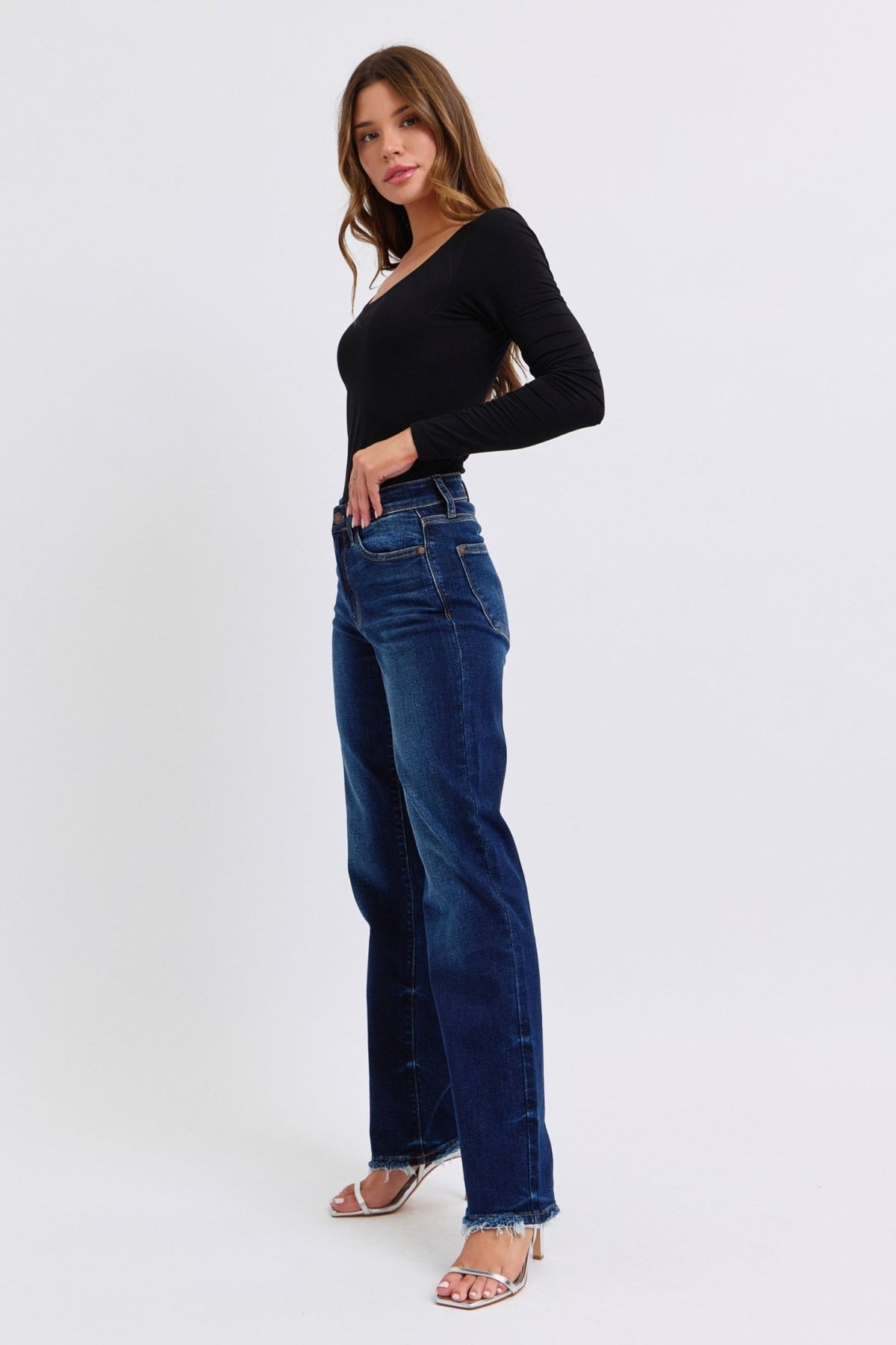 Judy Blue Full Size Raw Hem Straight Leg Jeans - Bold Rose Boutique