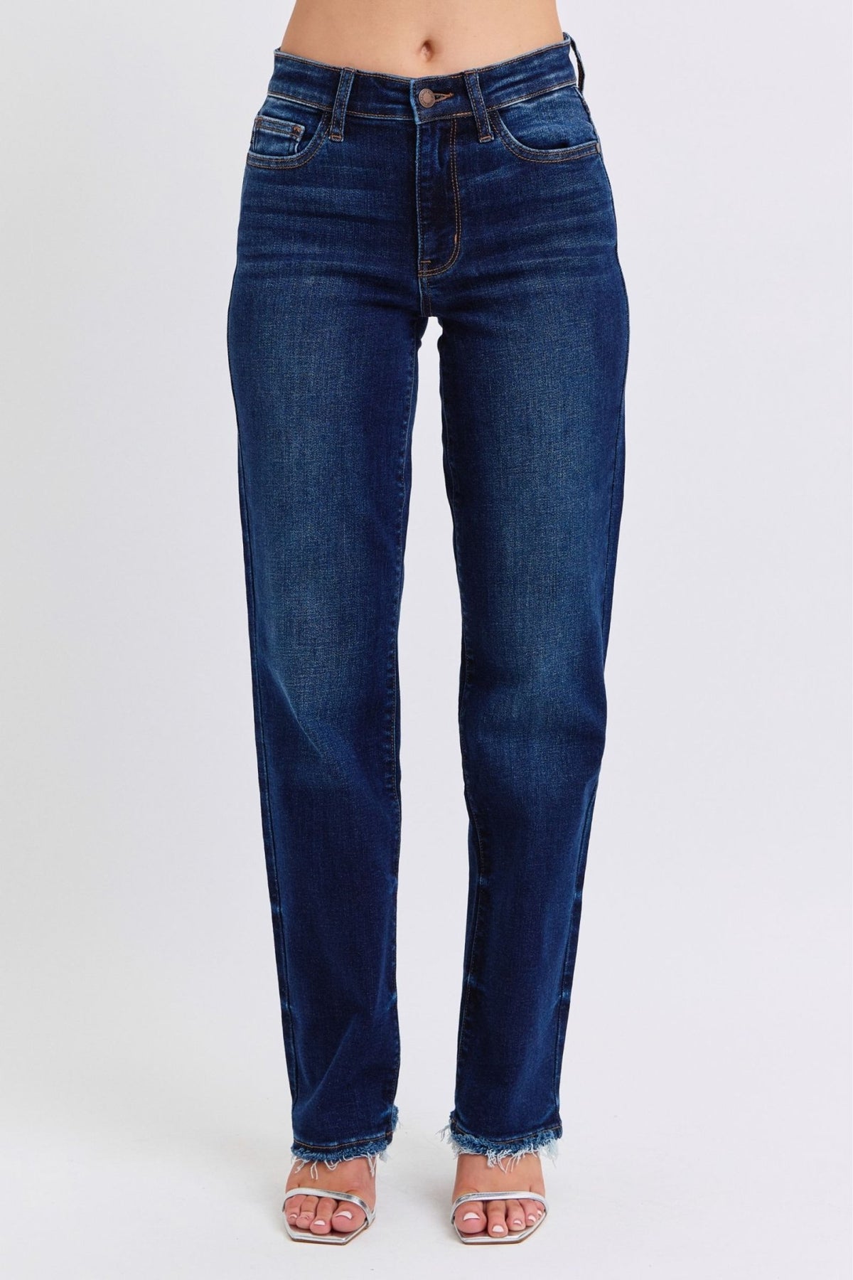 Judy Blue Full Size Raw Hem Straight Leg Jeans - Bold Rose Boutique