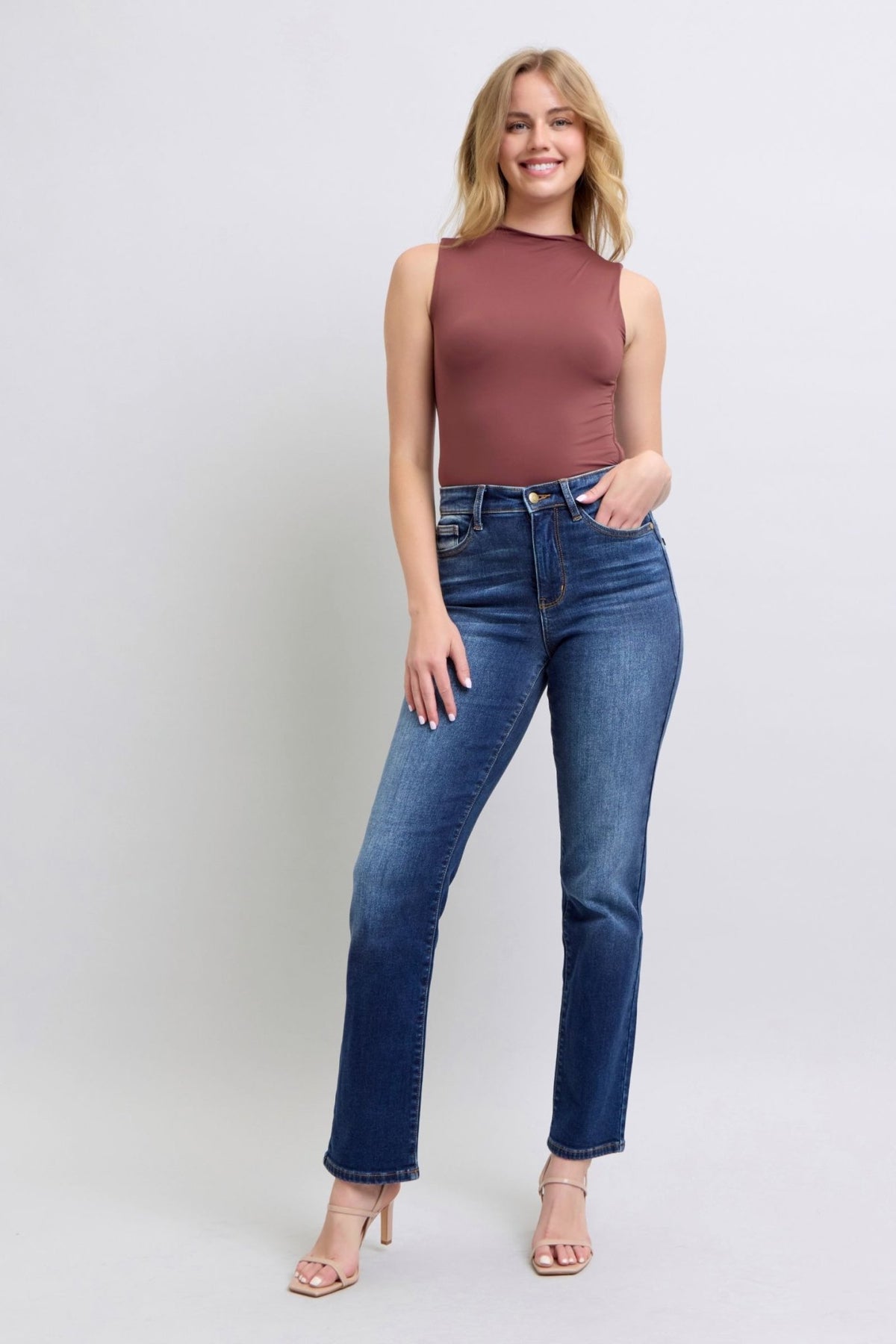 Judy Blue Full Size Washed Straight Leg Jeans with Pockets - Bold Rose Boutique