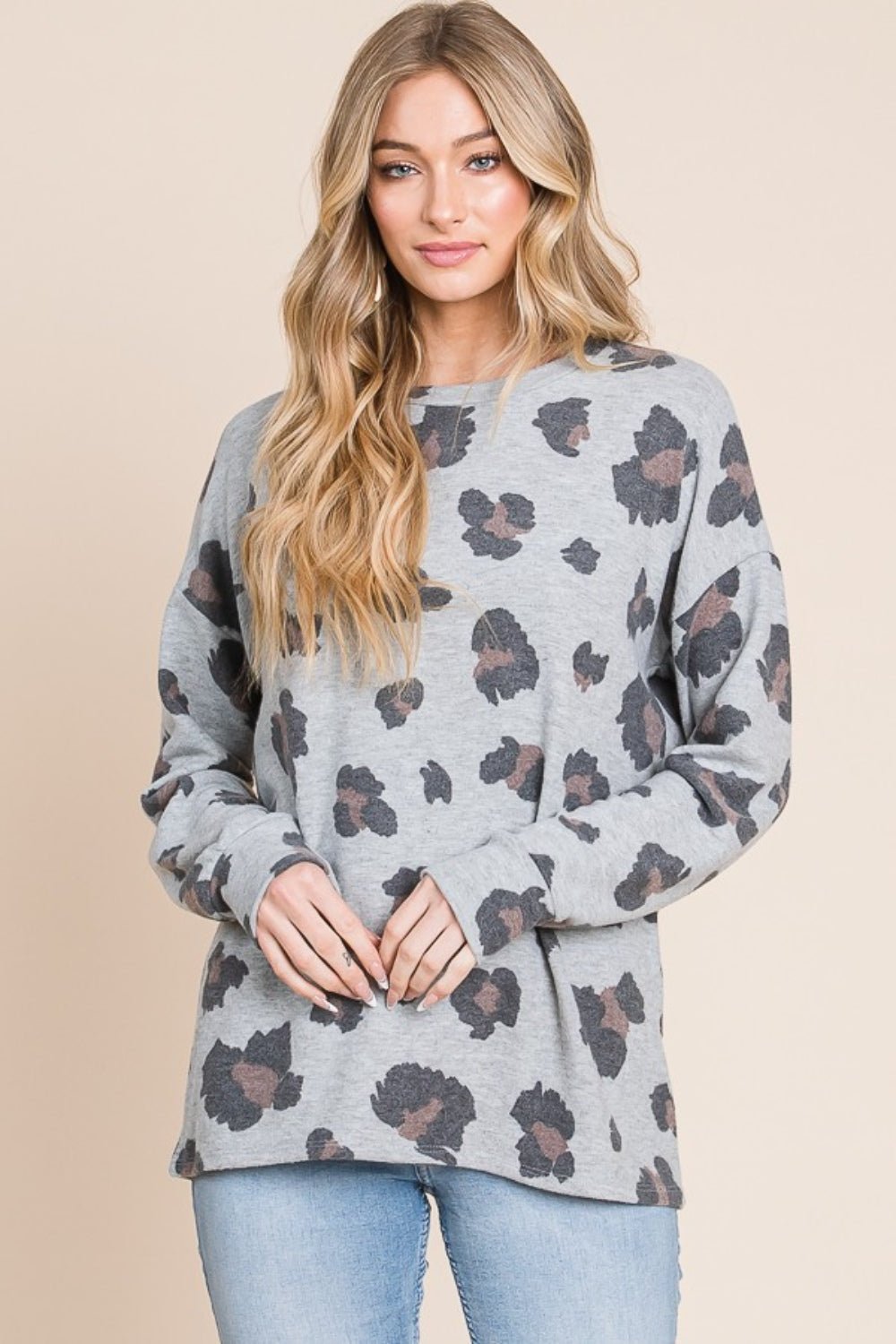 Leopard Drop Shoulder Long Sleeve - Bold Rose Boutique