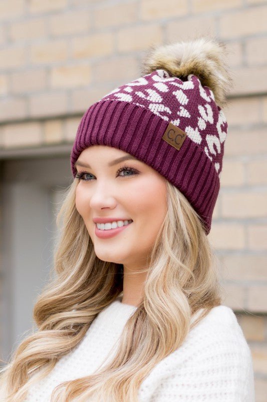 Leopard Fur Pom Beanie - Bold Rose Boutique