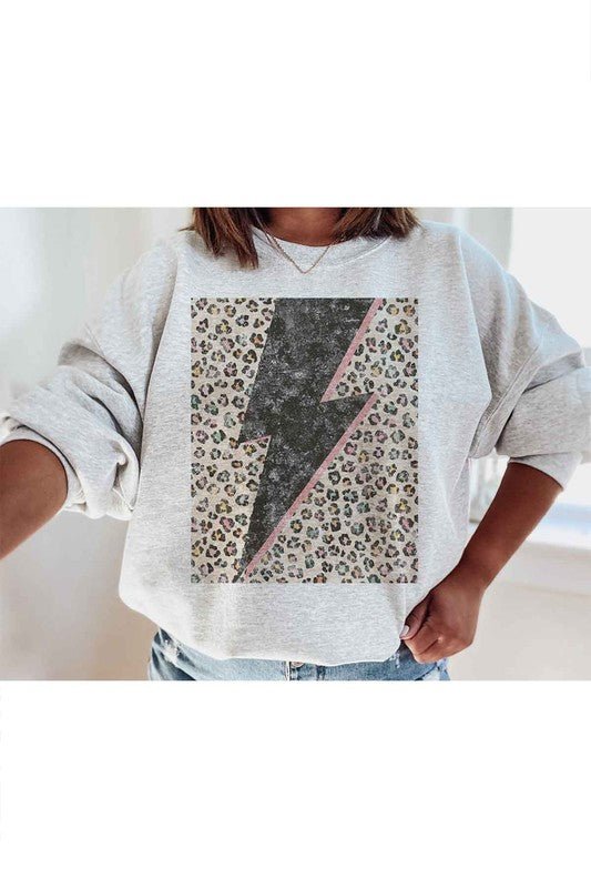 LEOPARD LIGHTNING GRAPHIC SWEATSHIRT - Bold Rose Boutique