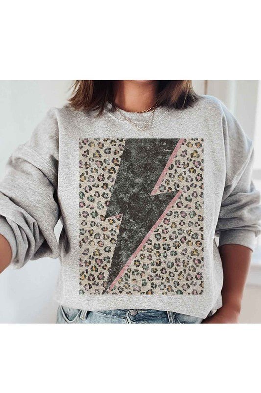 LEOPARD LIGHTNING GRAPHIC SWEATSHIRT - Bold Rose Boutique