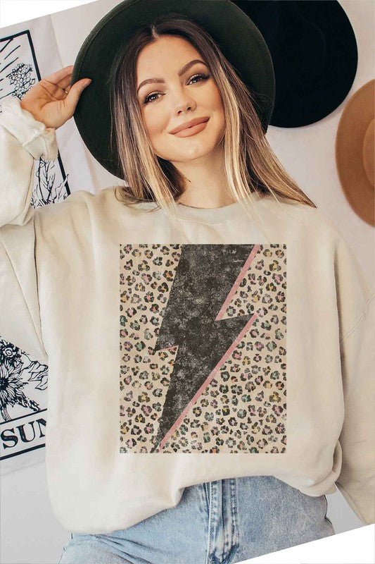 LEOPARD LIGHTNING GRAPHIC SWEATSHIRT - Bold Rose Boutique