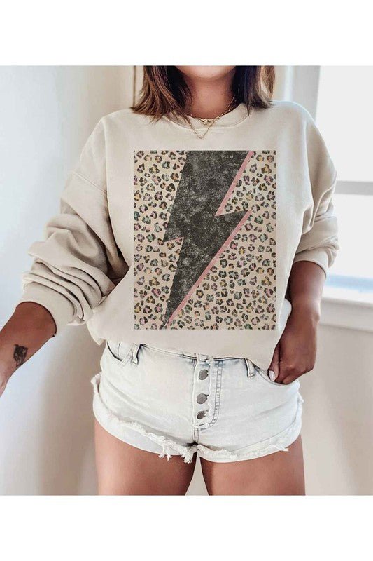 LEOPARD LIGHTNING GRAPHIC SWEATSHIRT - Bold Rose Boutique