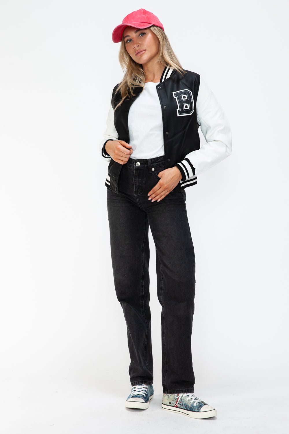 Love Me Now PU Leather Contrast Snap Down Bomber Jacket - Bold Rose Boutique