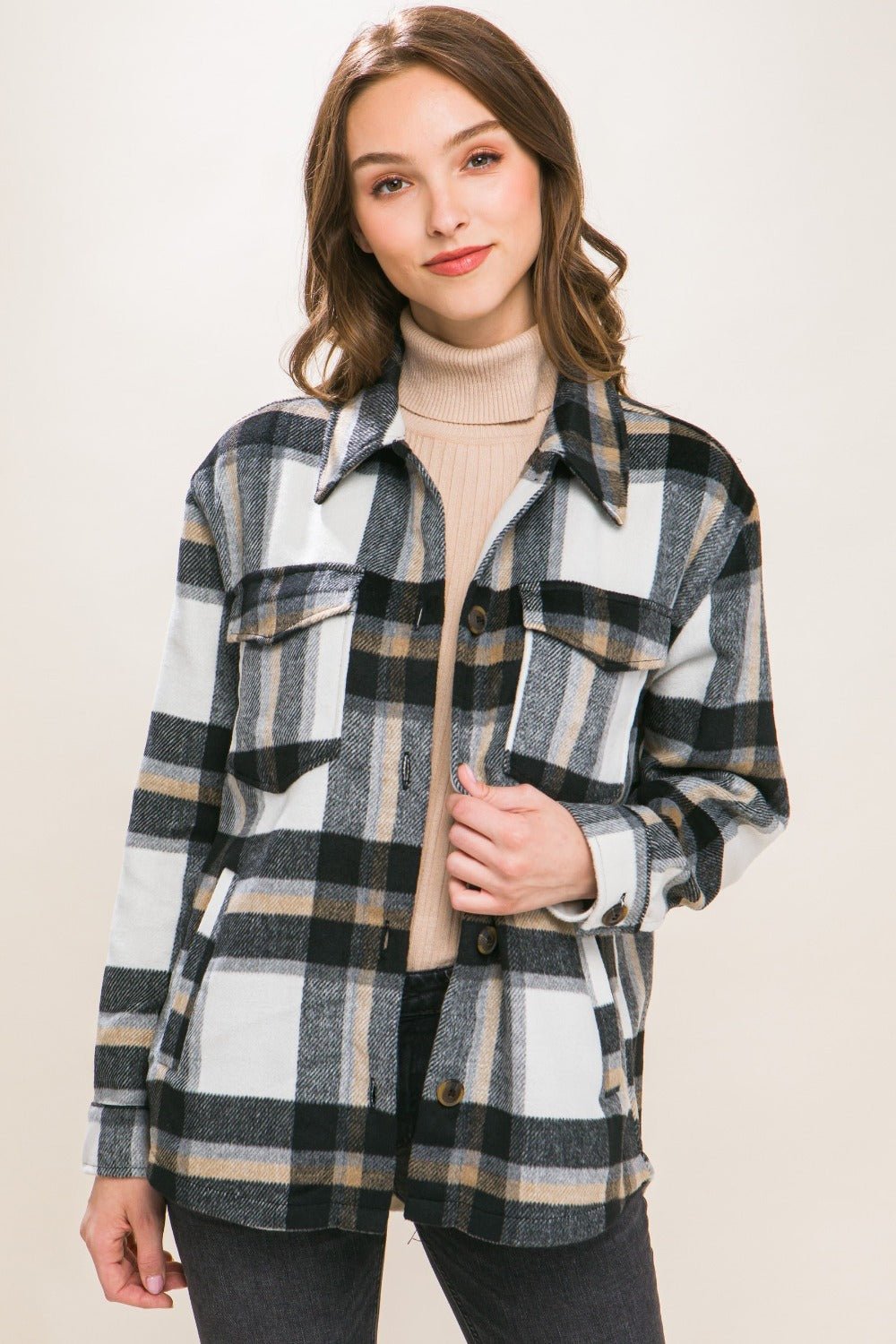 Love Tree Plaid Button Up Shacket - Bold Rose Boutique