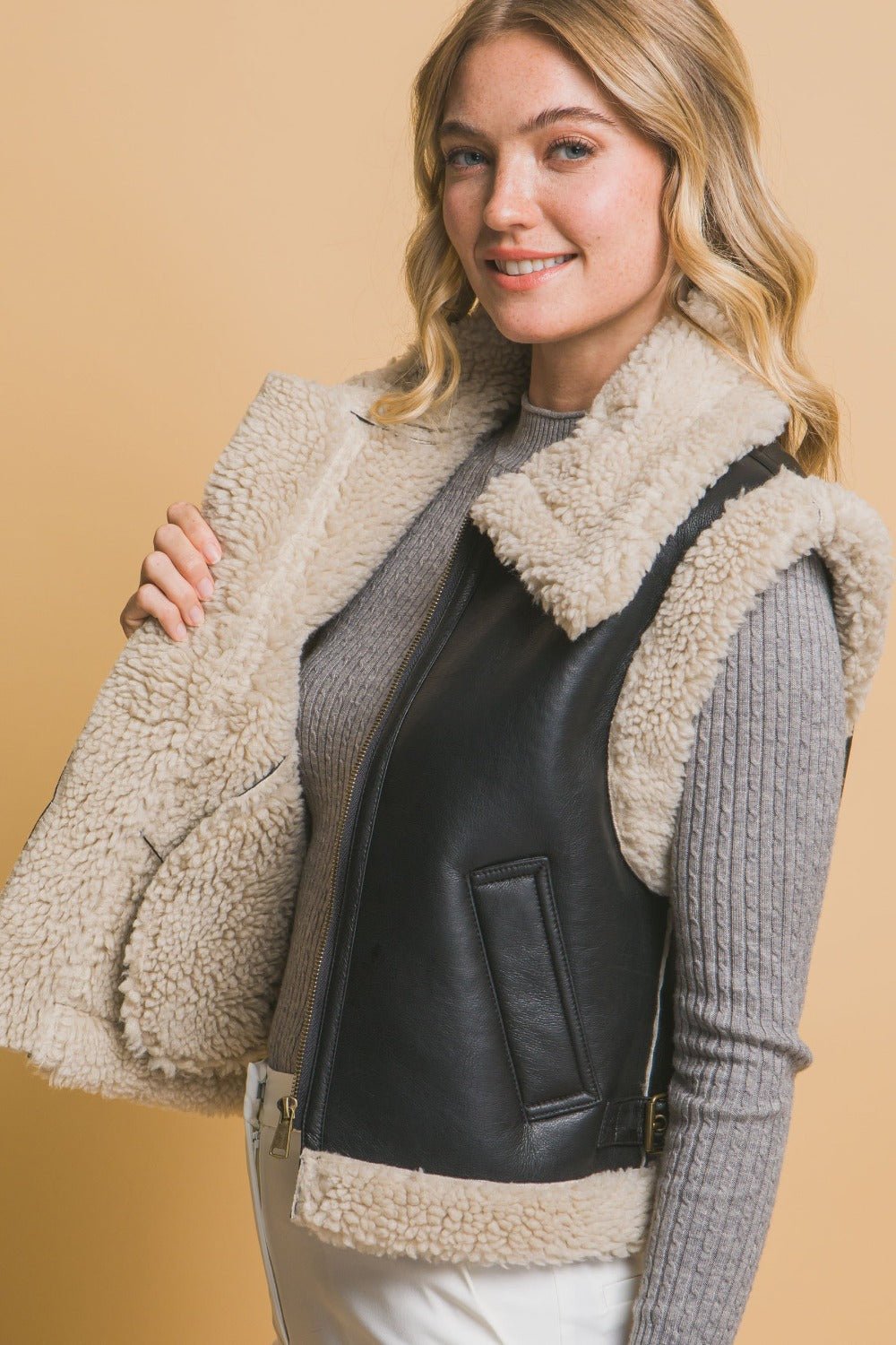 Love Tree Sherpa Zip Up Vest with Pockets - Bold Rose Boutique