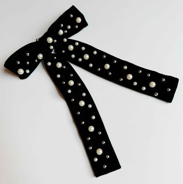 Pearl Throwed Velvet Bow Hair Clip - Bold Rose Boutique