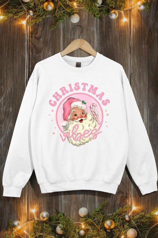 Pink Christmas Vibes Graphic Fleece Sweatshirts - Bold Rose Boutique