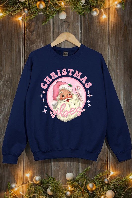 Pink Christmas Vibes Graphic Fleece Sweatshirts - Bold Rose Boutique