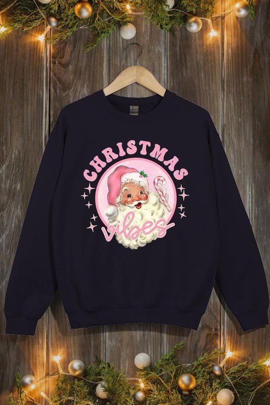 Pink Christmas Vibes Graphic Fleece Sweatshirts - Bold Rose Boutique