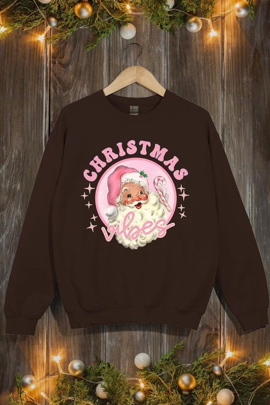 Pink Christmas Vibes Graphic Fleece Sweatshirts - Bold Rose Boutique