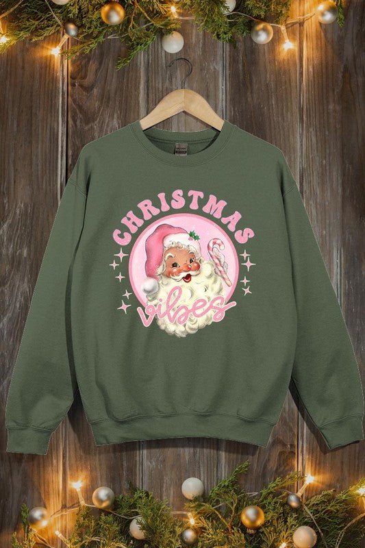 Pink Christmas Vibes Graphic Fleece Sweatshirts - Bold Rose Boutique