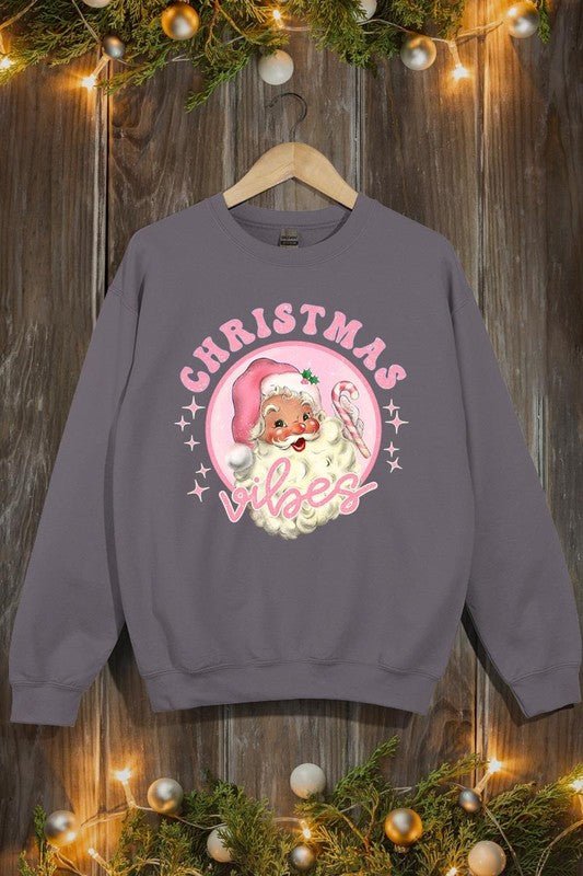 Pink Christmas Vibes Graphic Fleece Sweatshirts - Bold Rose Boutique