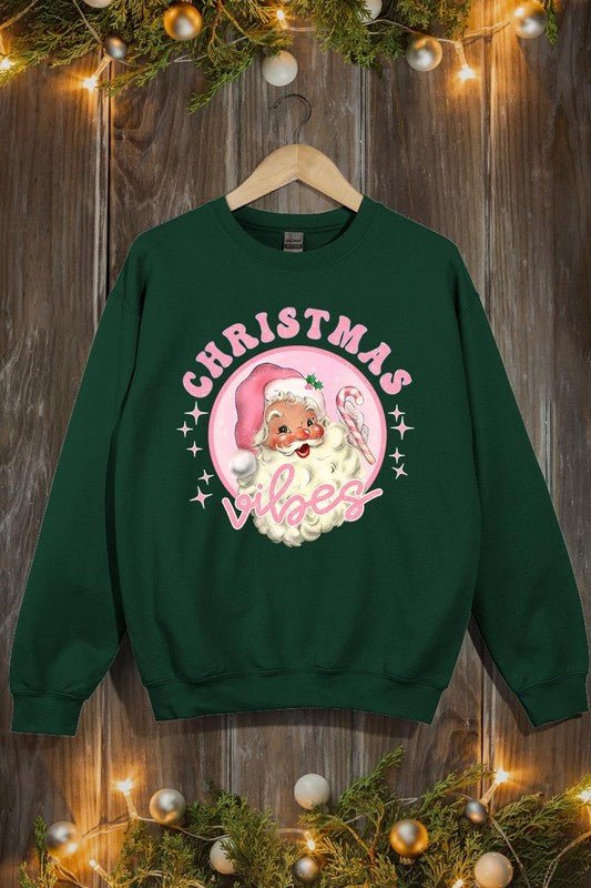 Pink Christmas Vibes Graphic Fleece Sweatshirts - Bold Rose Boutique