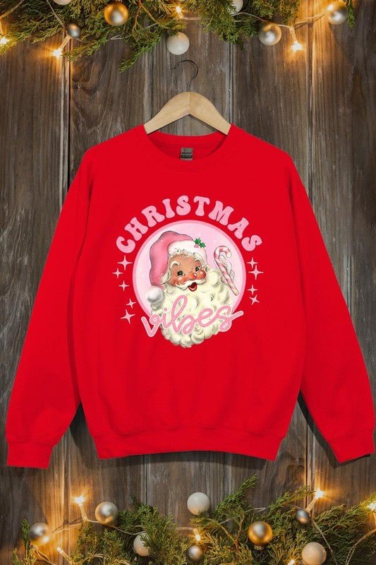 Pink Christmas Vibes Graphic Fleece Sweatshirts - Bold Rose Boutique