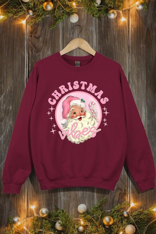 Pink Christmas Vibes Graphic Fleece Sweatshirts - Bold Rose Boutique