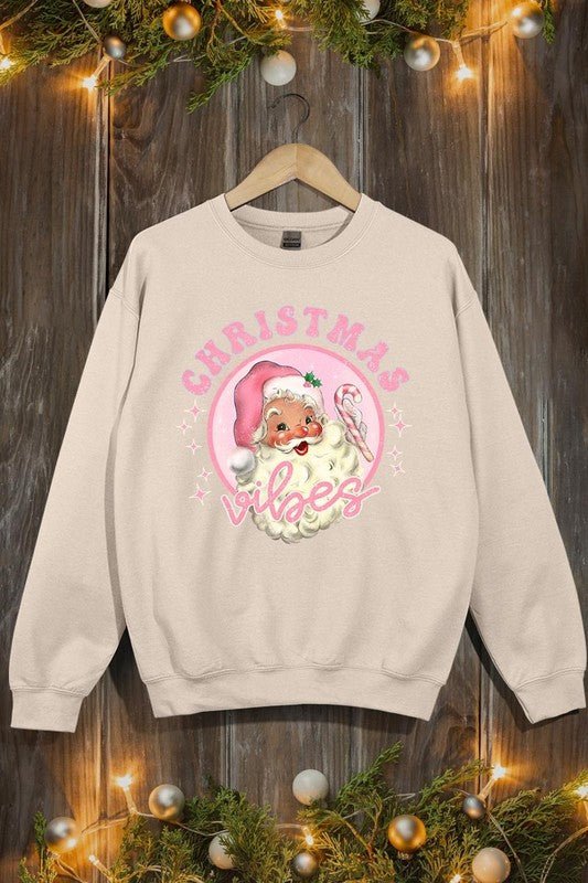 Pink Christmas Vibes Graphic Fleece Sweatshirts - Bold Rose Boutique