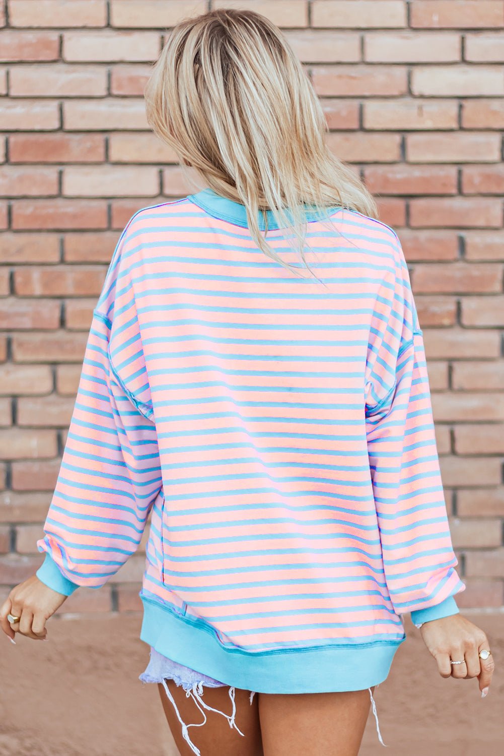 Pink Stripe Contrast Trim High Low Pullover Tunic Sweatshirt - Bold Rose Boutique