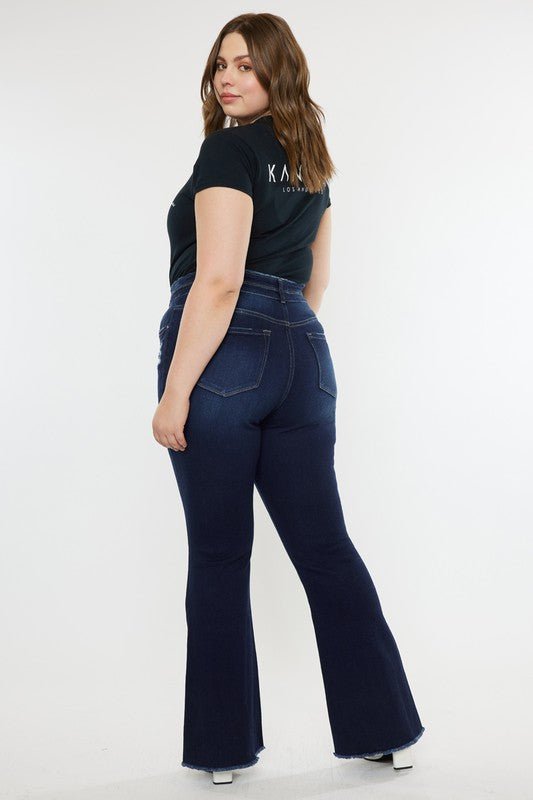 Plus High Rise Double WB Fray Hem Flare Jeans - Bold Rose Boutique