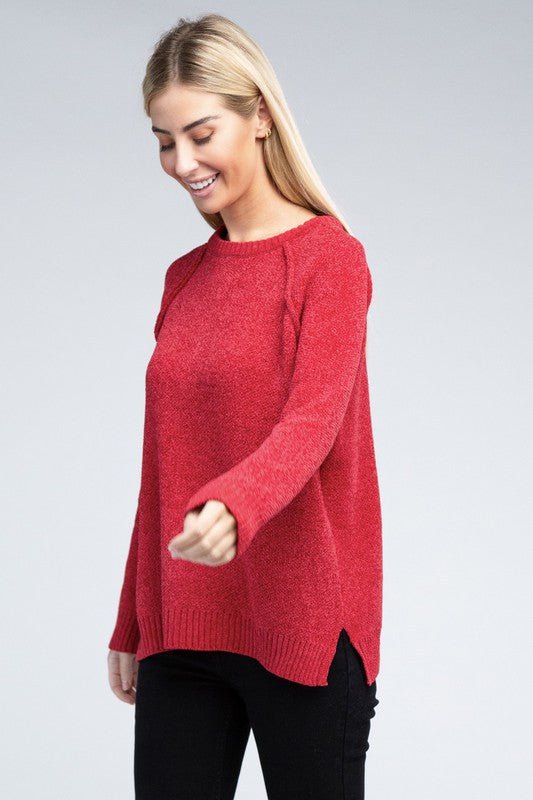 Raglan Chenille Sweater - Bold Rose Boutique