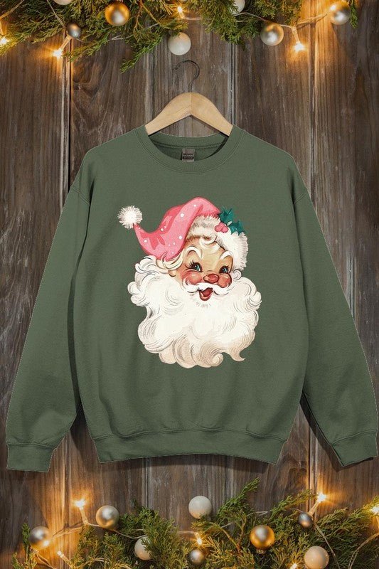 Retro Pink Santa Graphic Fleece Sweatshirts - Bold Rose Boutique