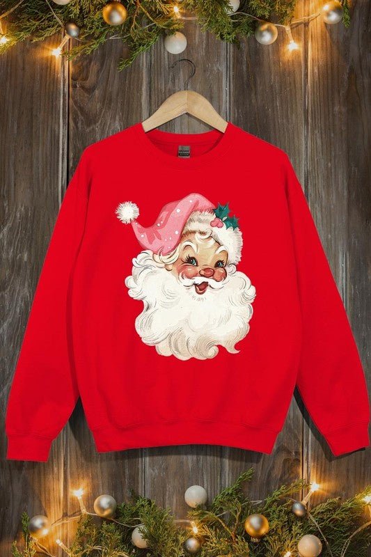 Retro Pink Santa Graphic Fleece Sweatshirts - Bold Rose Boutique