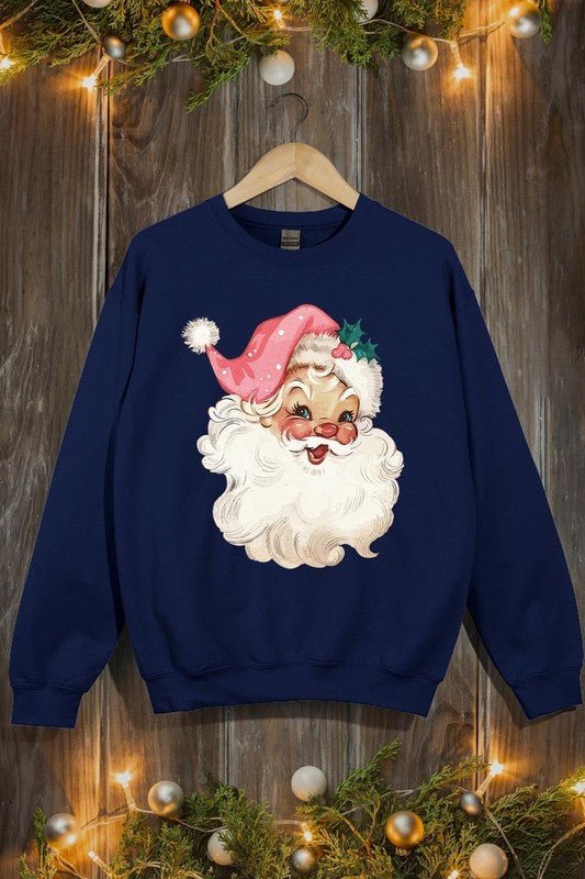 Retro Pink Santa Graphic Fleece Sweatshirts - Bold Rose Boutique