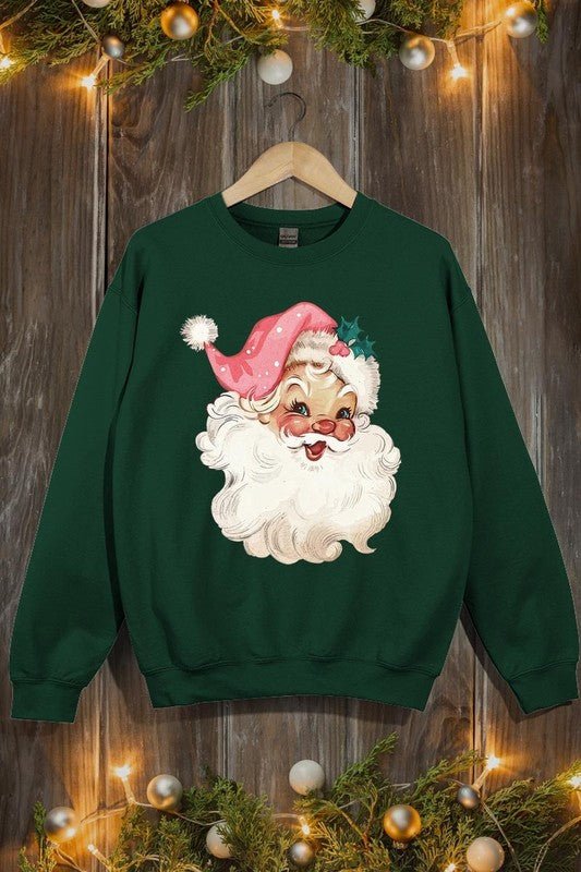 Retro Pink Santa Graphic Fleece Sweatshirts - Bold Rose Boutique