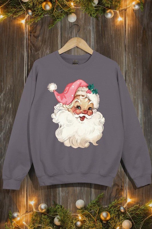 Retro Pink Santa Graphic Fleece Sweatshirts - Bold Rose Boutique