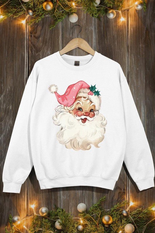 Retro Pink Santa Graphic Fleece Sweatshirts - Bold Rose Boutique