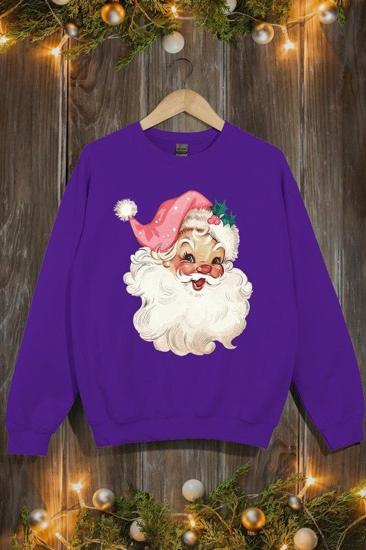 Retro Pink Santa Graphic Fleece Sweatshirts - Bold Rose Boutique